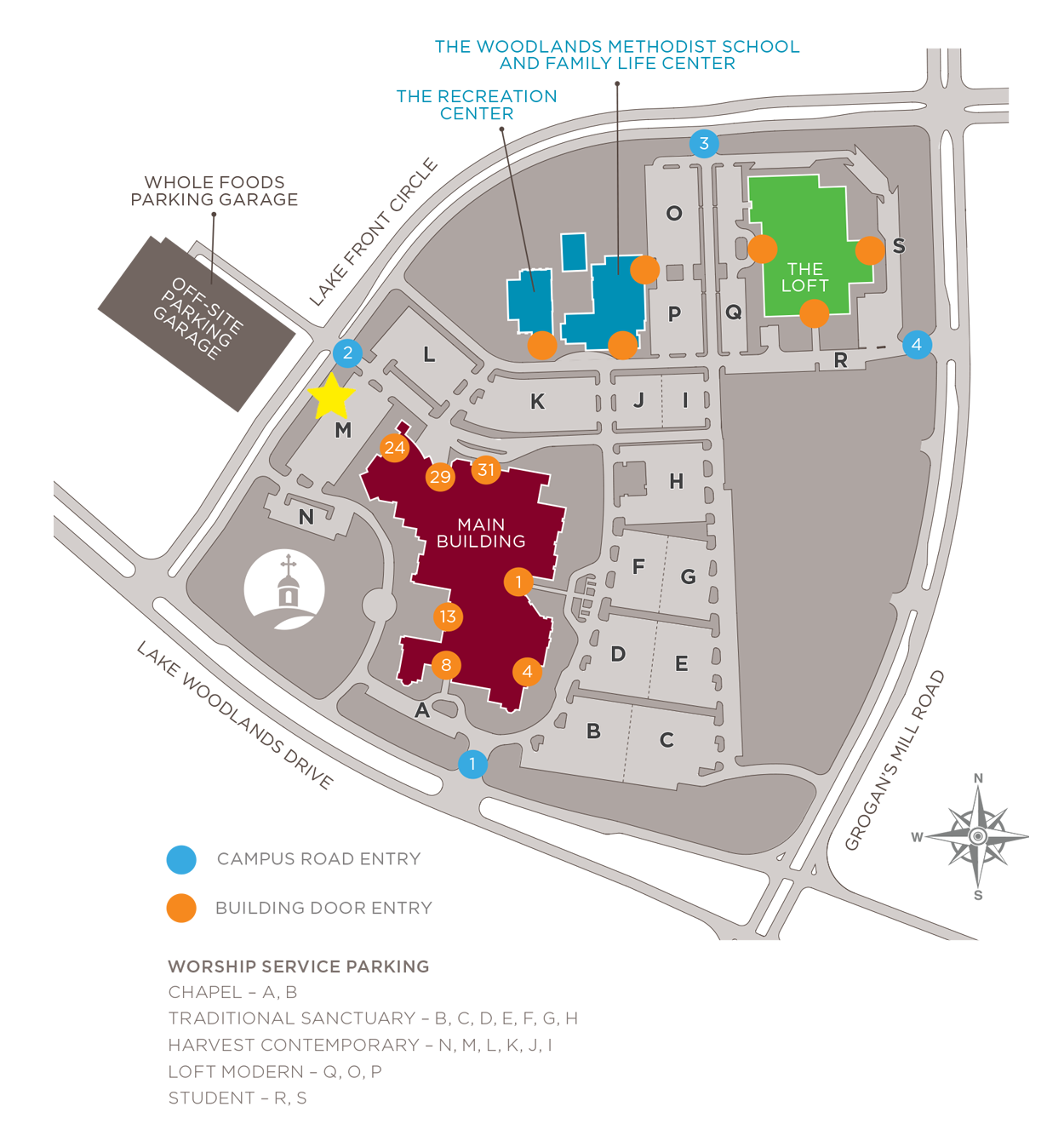 Parking map for Lot M for Sunrise Service